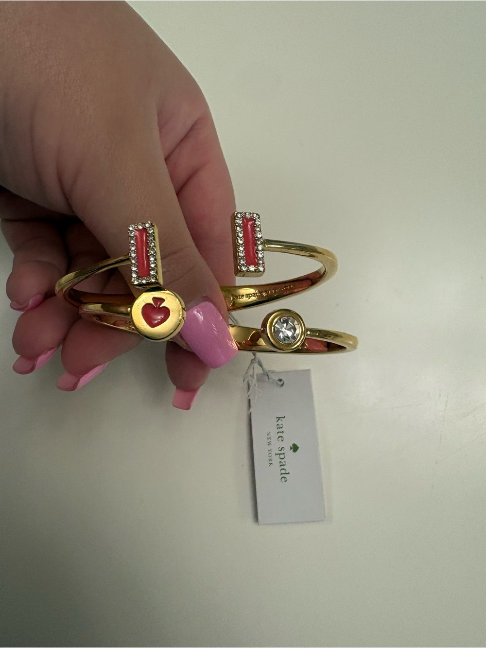 kate spade Gold Tone Bracelet Set with Pink Enamel and Crystal Accents